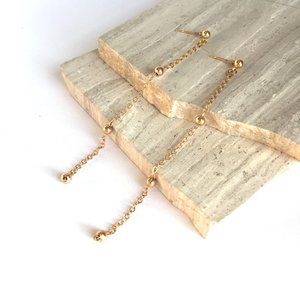 Long Gold Beaded Chain post Earrings